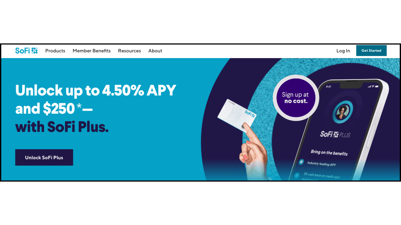 Screenshot of SoFi APY bonus offering.