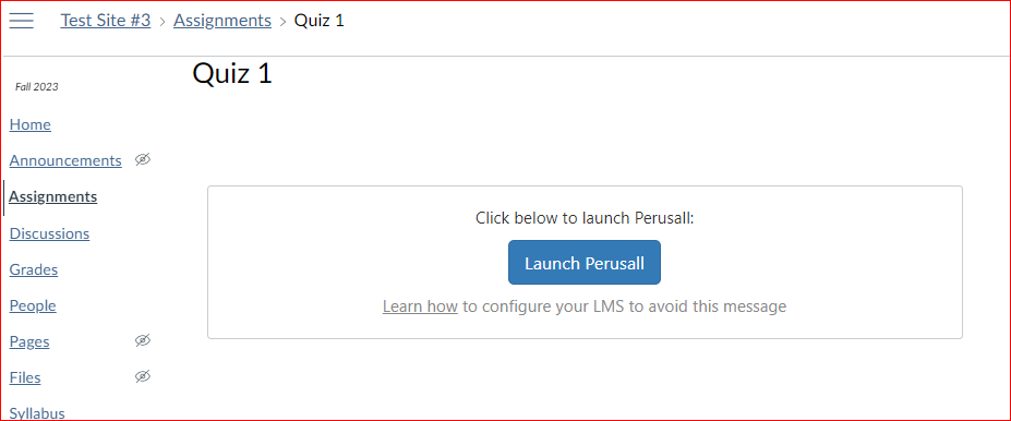 Canvas quiz example with the Launch Perusall button in the middle