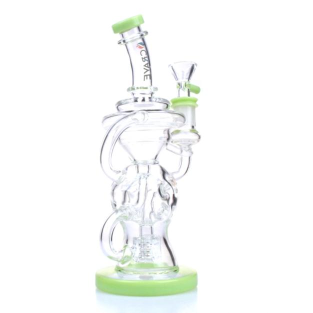 A glass bong with a green base Description automatically generated