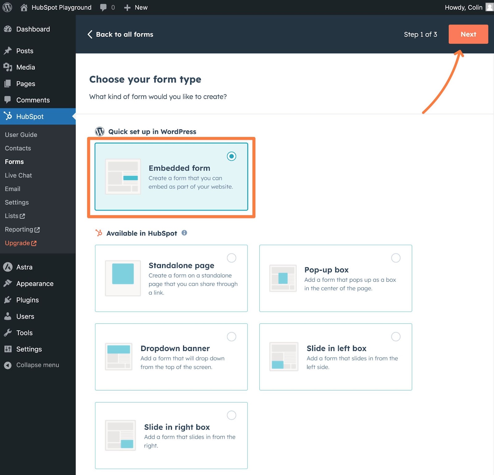  Different WordPress newsletter signup form types in HubSpot