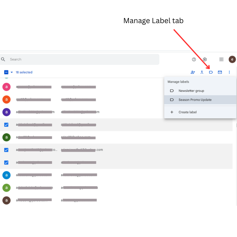 Manage label tab