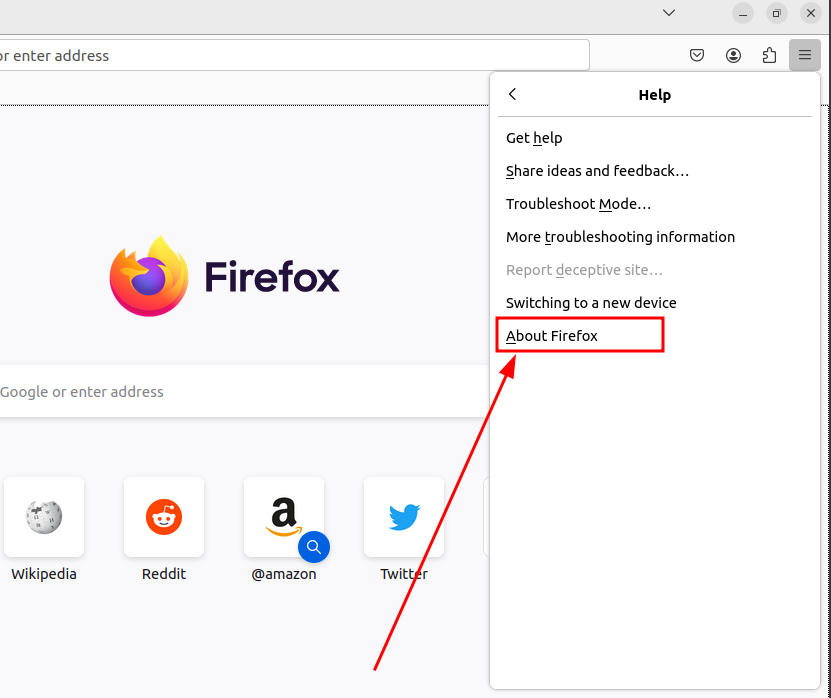About Firefox menu in Firefox browser