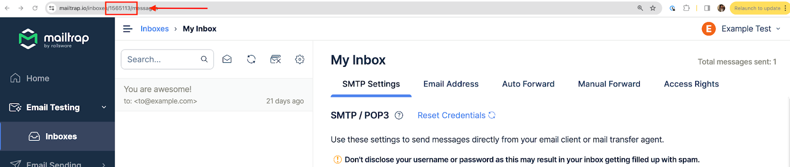 Mailtrap Email Testing Inbox ID 