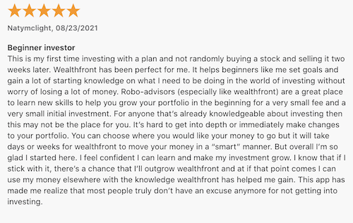A positive Wealthfront Cash Account review from a user who likes that you can set goals within the app. 