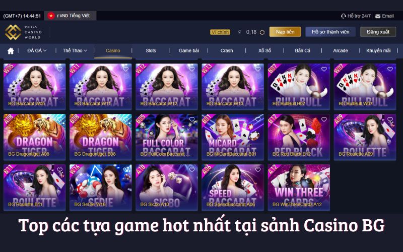 Top các tựa game hot nhất tại sảnh Casino BG