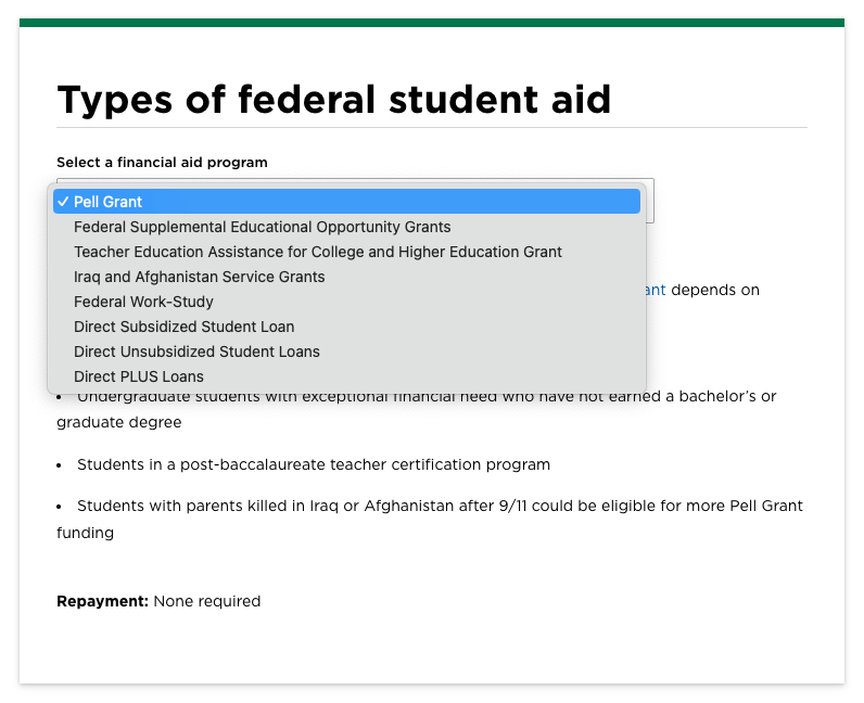 Nerdwallet types of federal student aid example