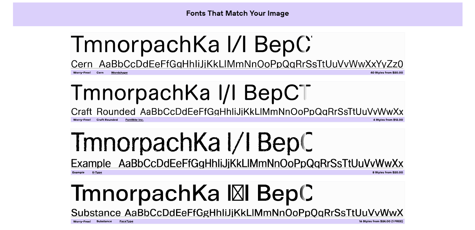 Пример готового результата на Font Matcherator