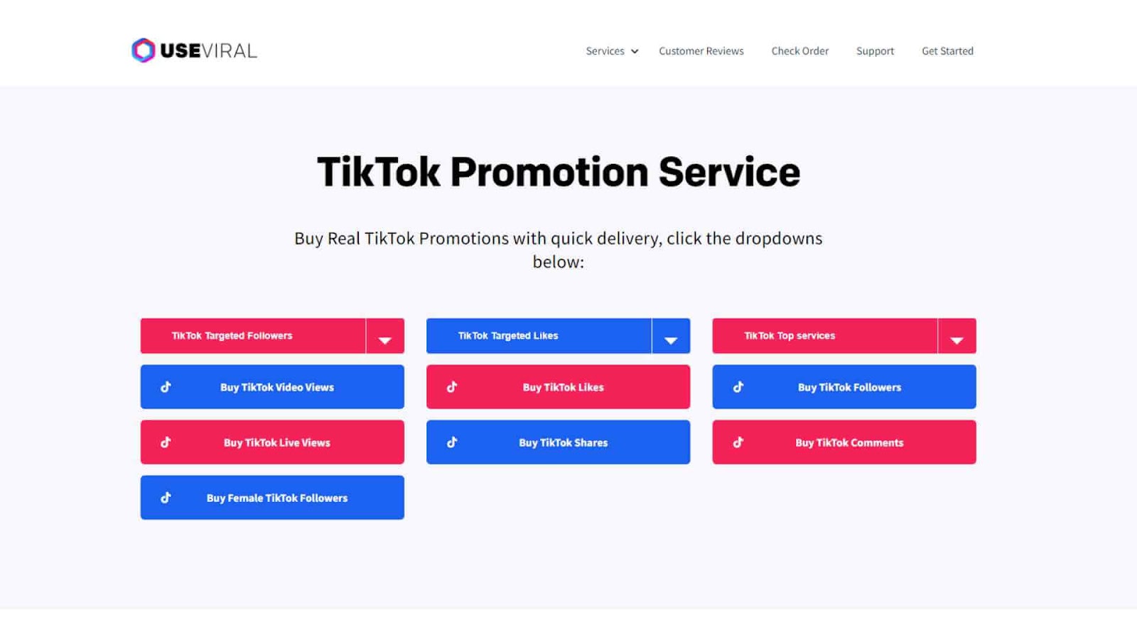 TikTok Follower Generator - A screenshot of a website offering TikTok promotion services with various options like buying followers and likes.