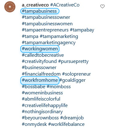 Example of Instagram hashtags