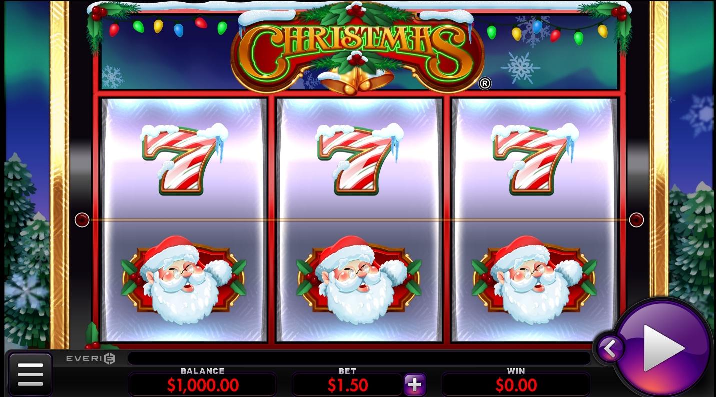 Online slot with santa symbols and sugar cane shape of  seven.