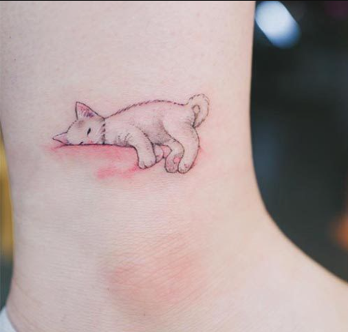 Baby cat on ankle tattoo
