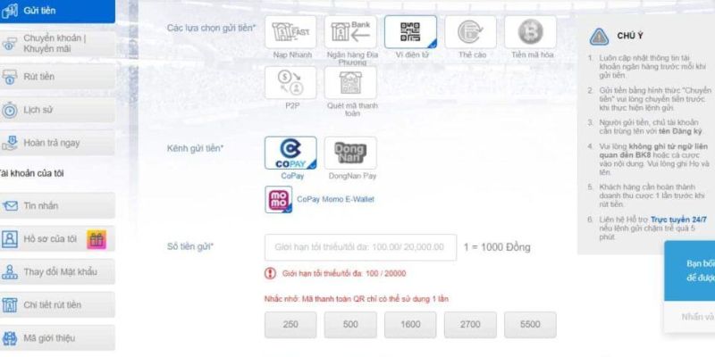 Hướng dẫn nạp tiền bằng ví điện tử