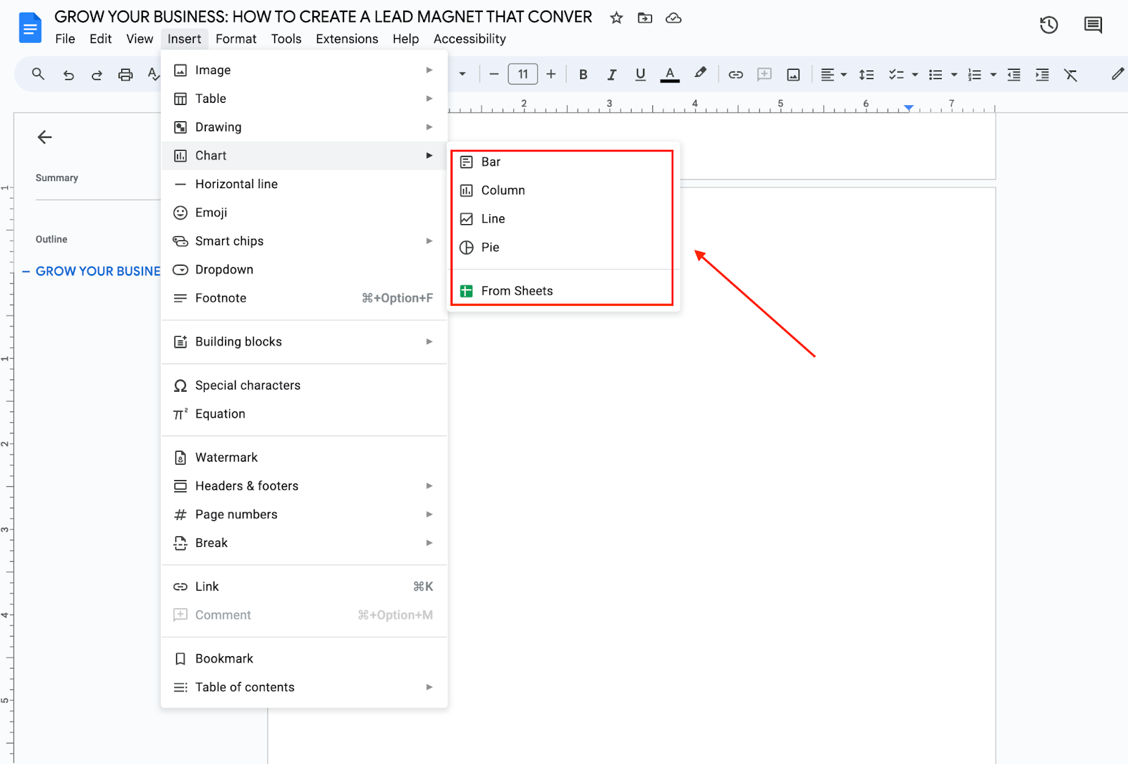 set up charts in google docs 