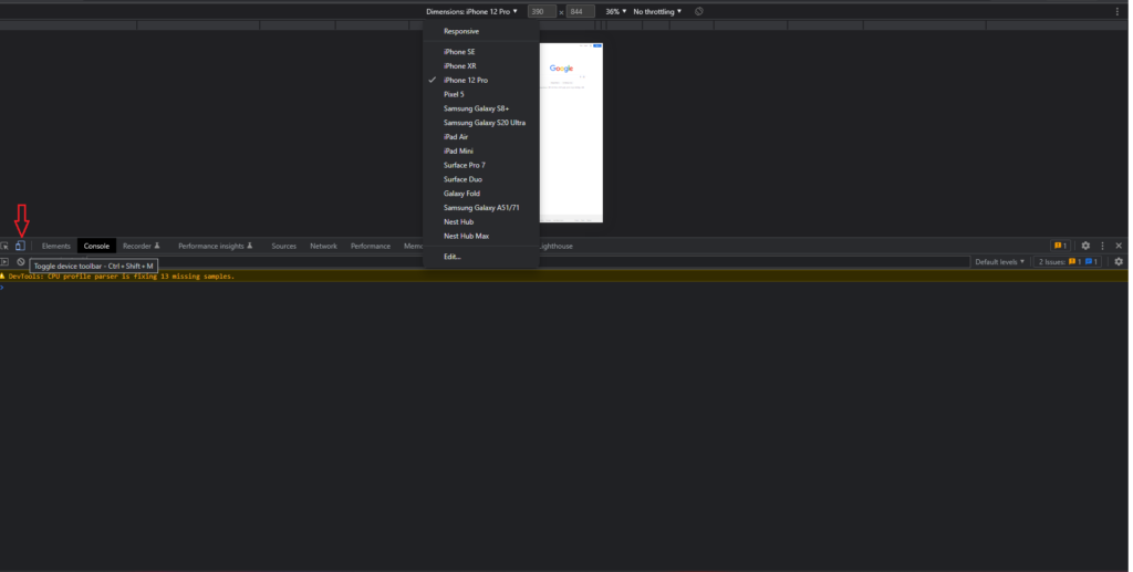 Chrome Dev Tool Toggle Device