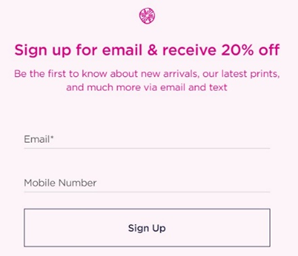 screenshot showing lilly pulitzer email sign up discount