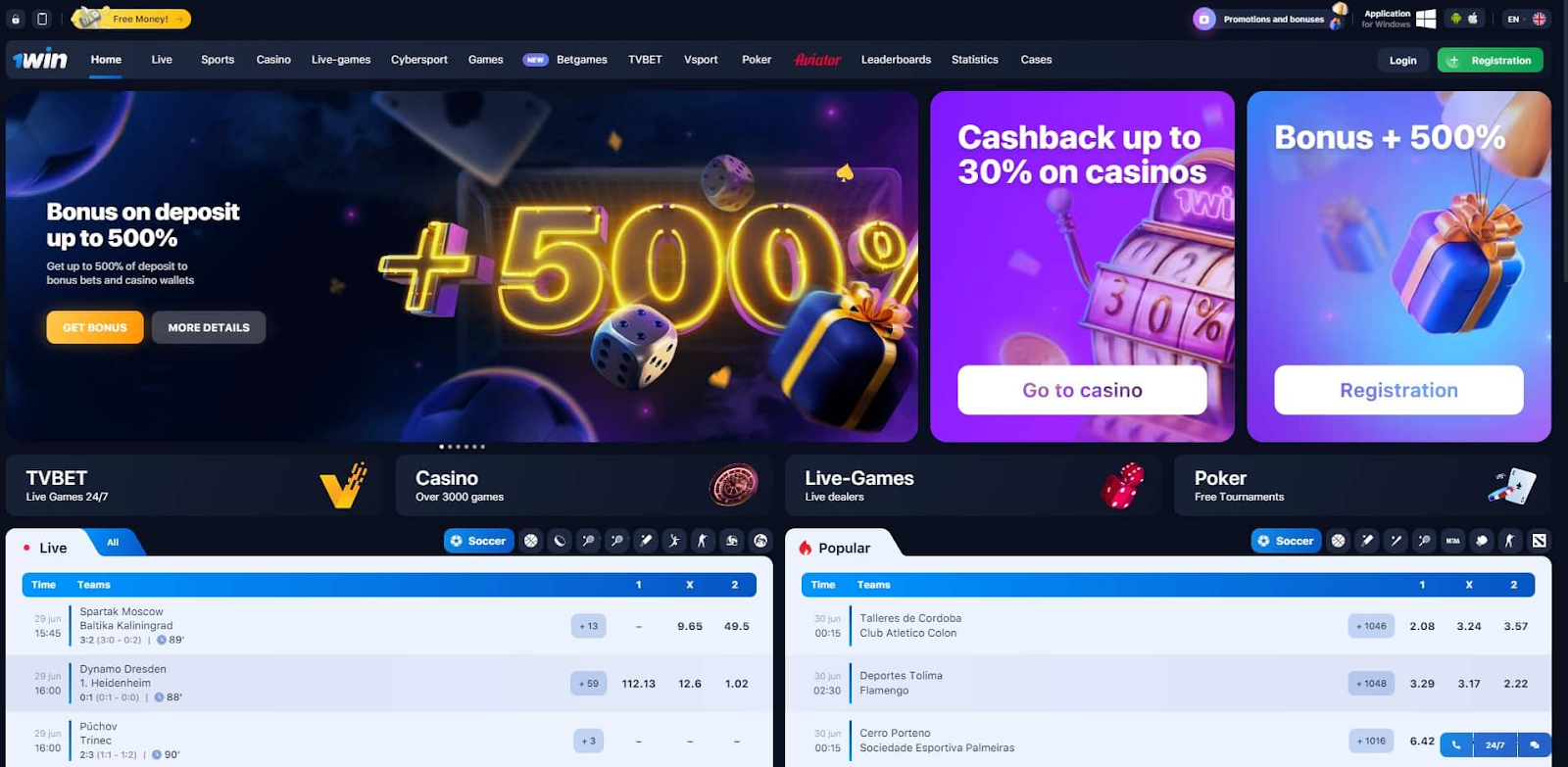 1win Casino Homepage
