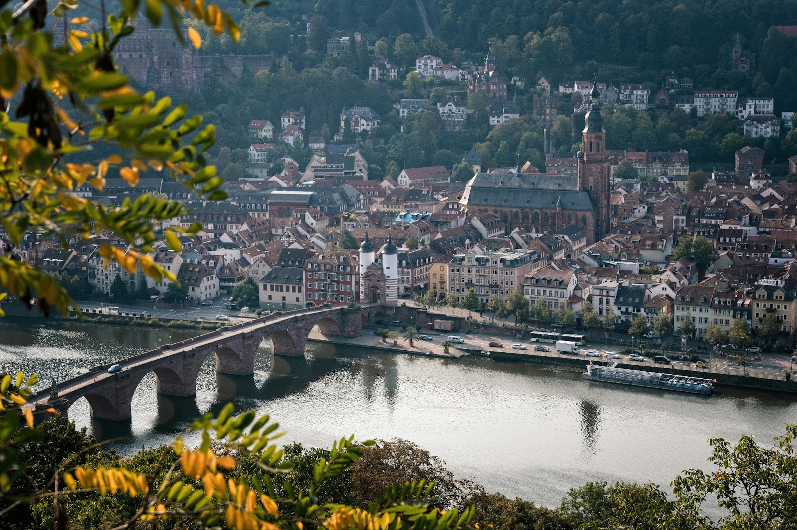 Birdseye view of the quaint streets of Heidelberg's old town.
