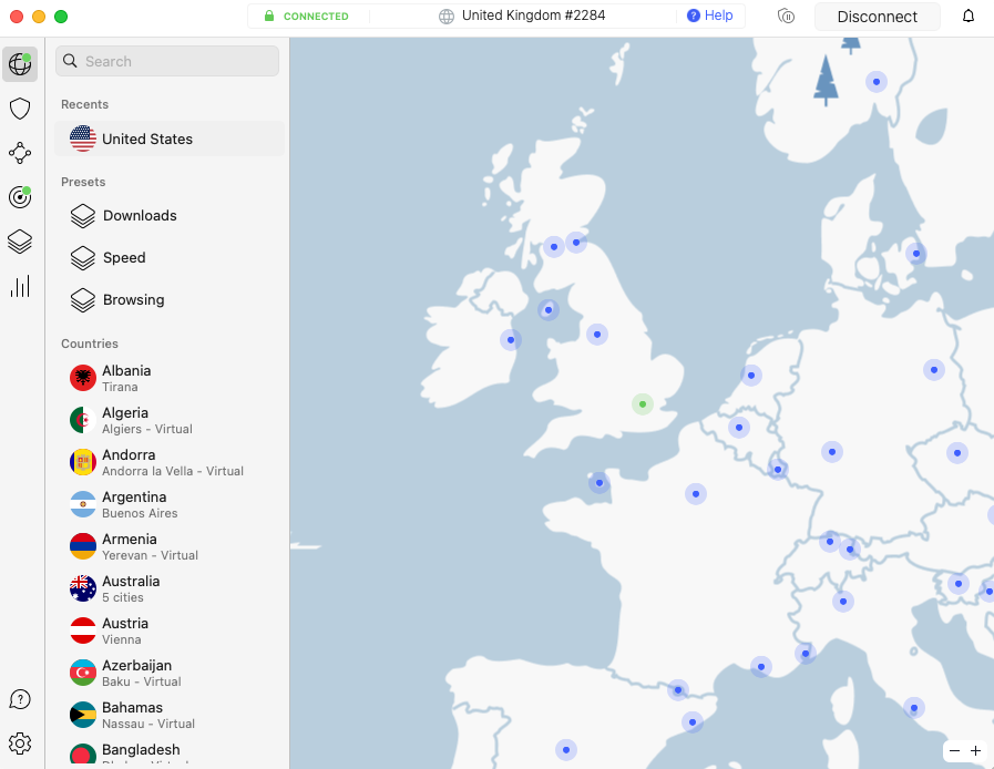 NordVPN MacOS main page