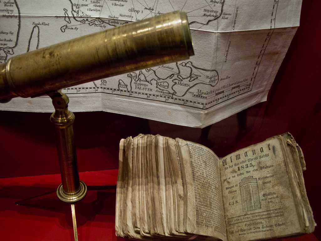 Copenhagen - Old Navigation Tools - a gold telescope on display