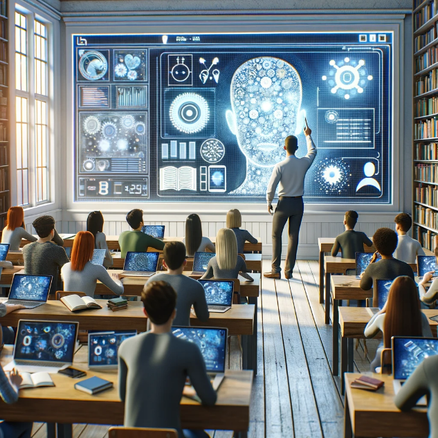 A person pointing at a screen in a classroom