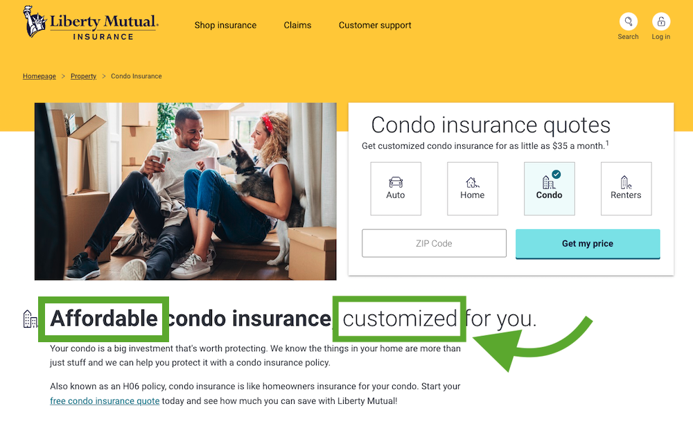 Liberty Mutual condo insurance content example
