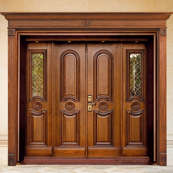 Glass and wood main door design