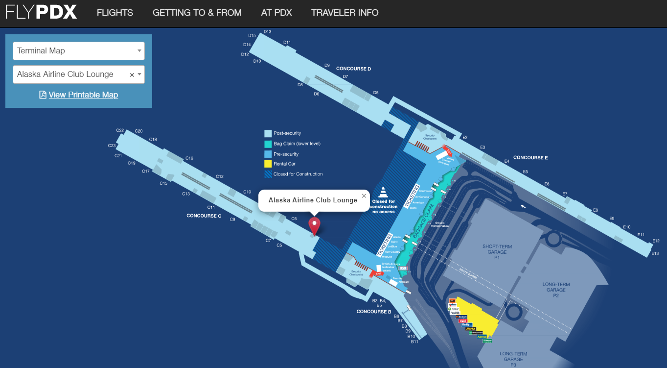 Location of the Alaska Airlines Lounge at Portland International Airport (PDX)