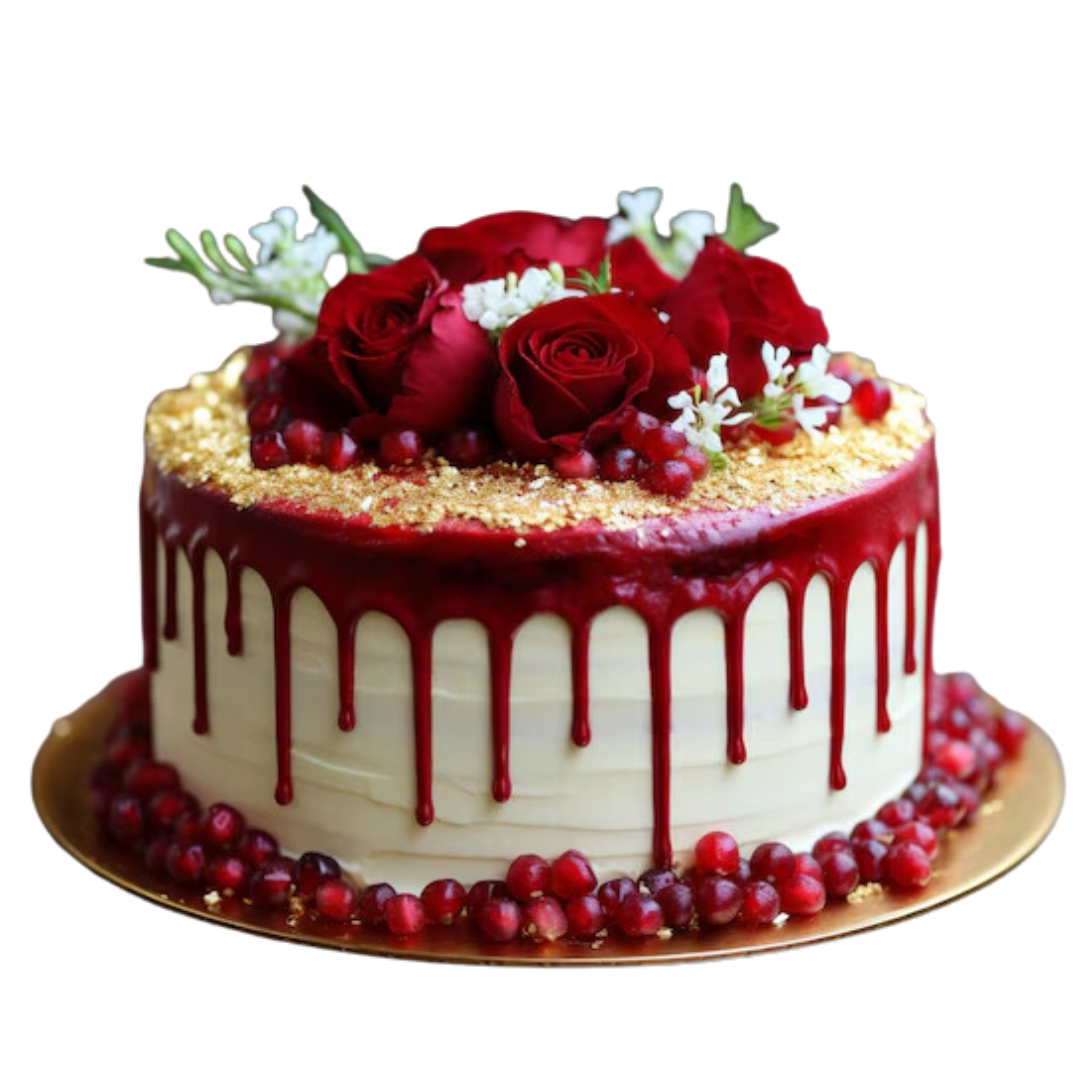 Red Velvet Rosy Cherry Cake Design Image by Belly Amy's