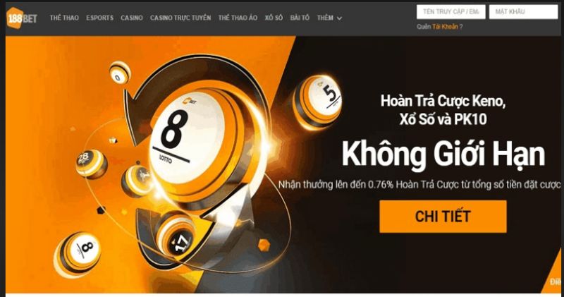 Khuyến mãi nhà cái uy tín 188BET - Hoàn trả Xổ số