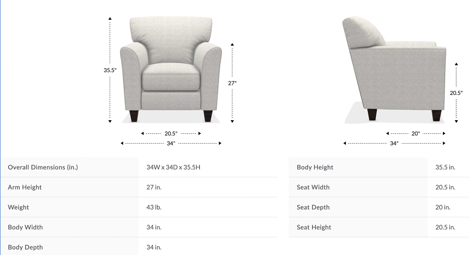 allegra chair size & dimensions