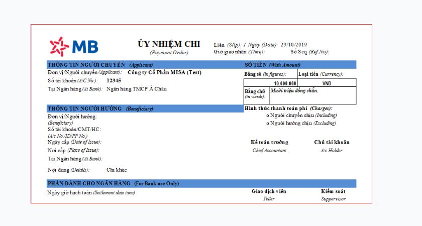 Ủy nhiệm chi MB Bank