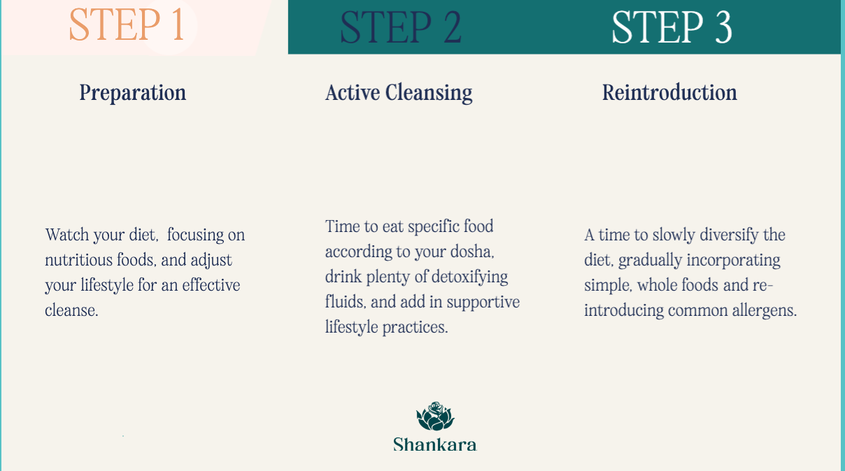 infographic of the three steps behind a Ayurvedic cleanse.