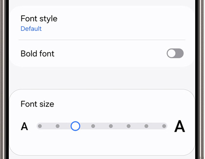 Font Size and Font style settings screen