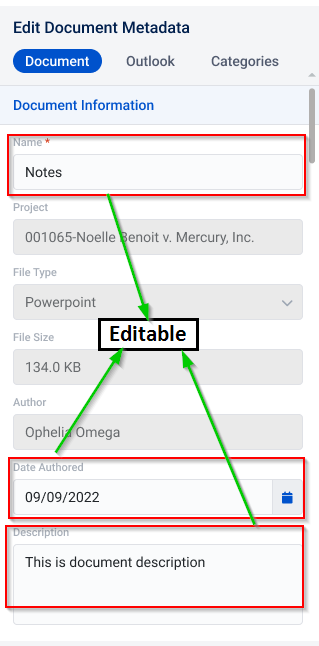 Edit Document Metadata - Editable
