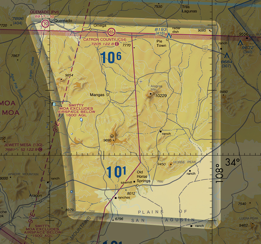 A diagram depicting the rare transition areas where Class E airspace starts at 14,500 MSL.