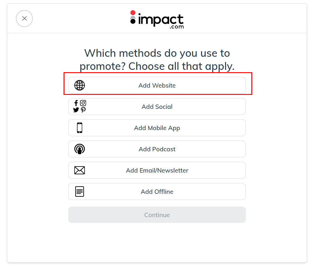 Impact radius sign up page fourth stage