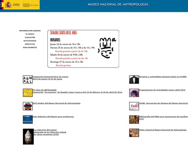 página web del museo Nacional de Antropología de Madrid