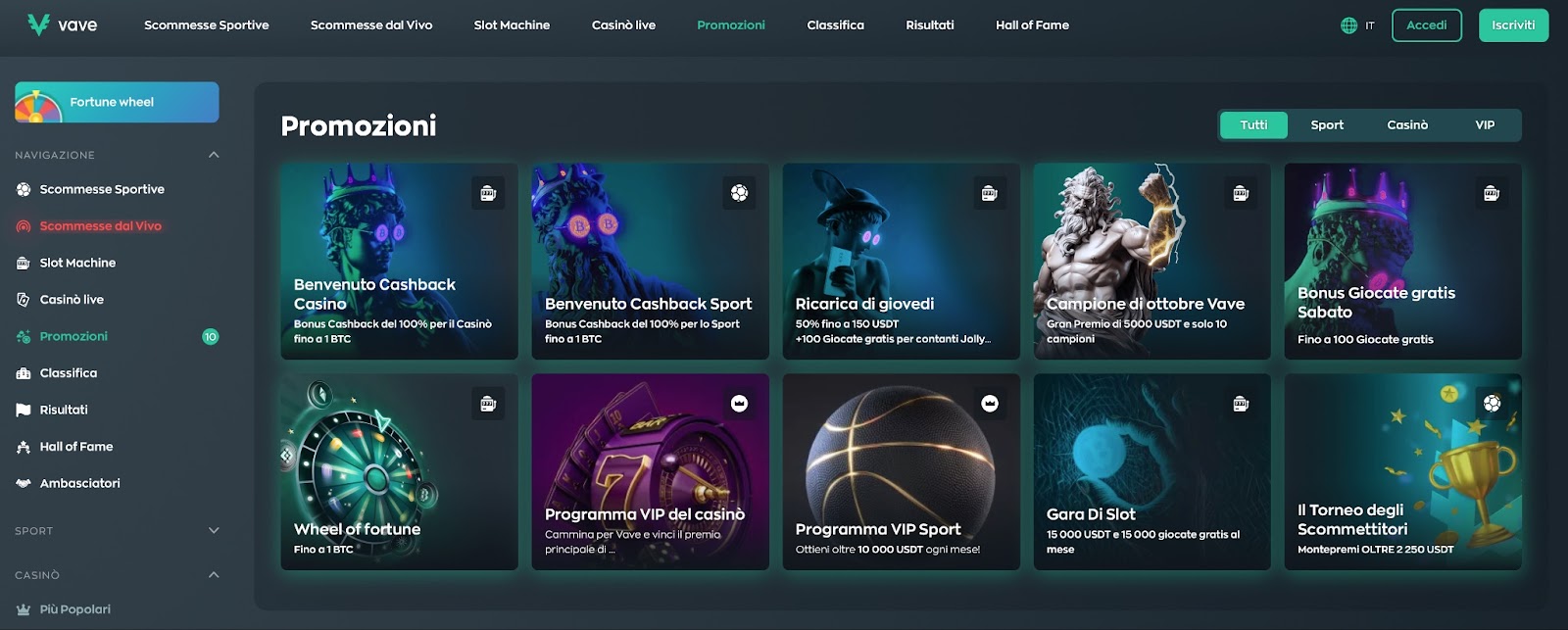 Vave consente di scegliere tra varie criptovalute per depositi e prelievi