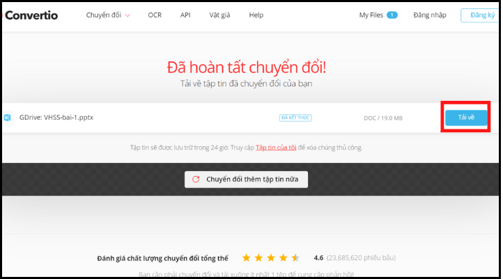 Nhấn Tải về để nhận file đã được chuyển đổi từ Powerpoint sang Word