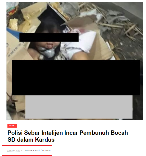 صورة تظهر مقتل طفلة في أندونيسيا بعد اختطافها من أمام مدرسة عام 2015
