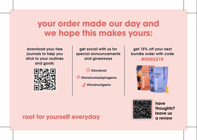 QR code review link on Kindroot's packaging insert