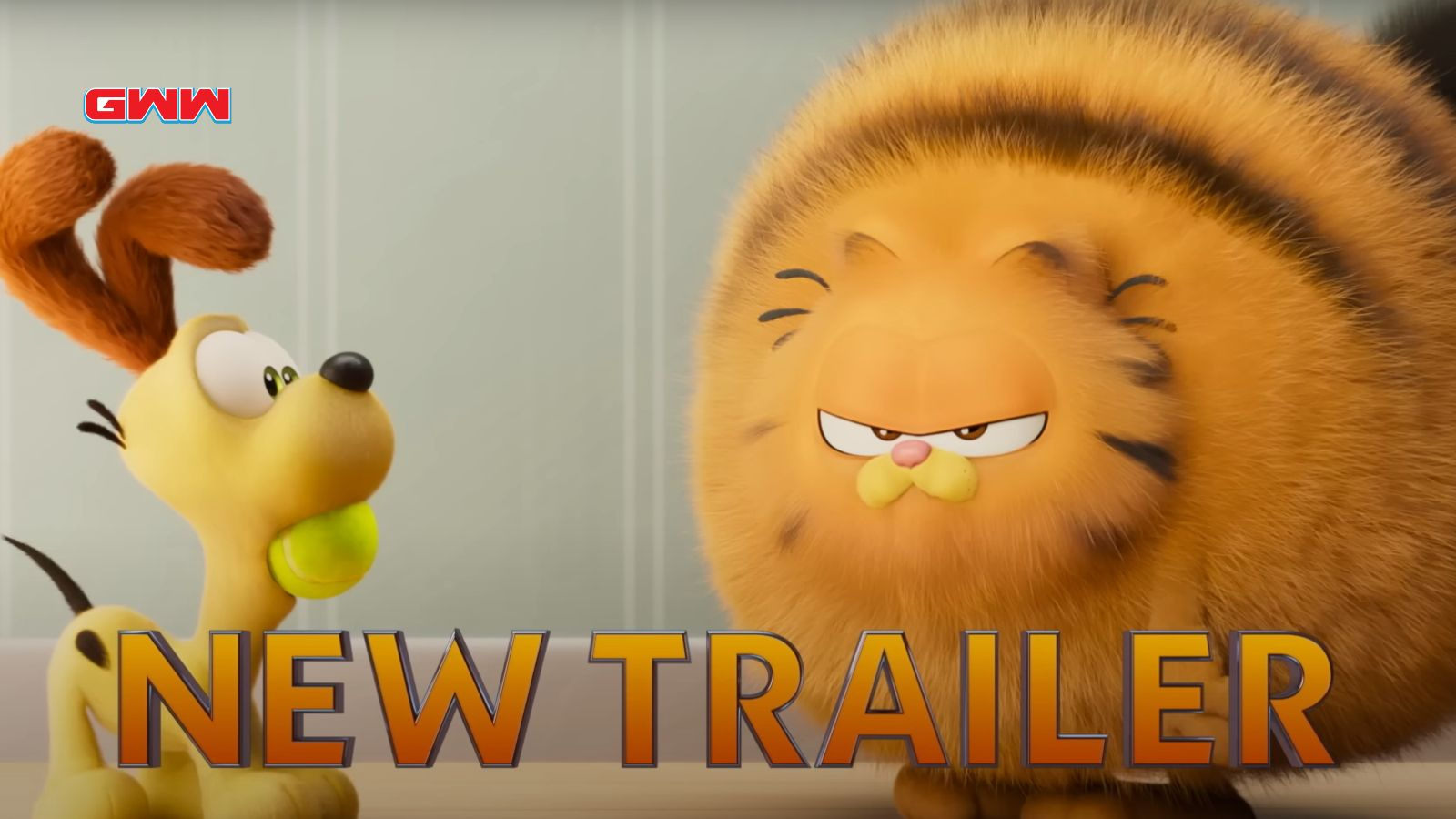 Angry fluffy Garfield and surprised dog Odie.