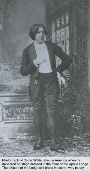 Black and white image of Oscar Wilde at the Apollo Lodge.