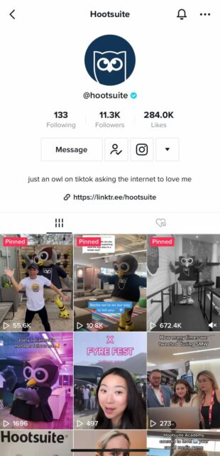 Hootsuite's verified TikTok account showing a blue checkmark