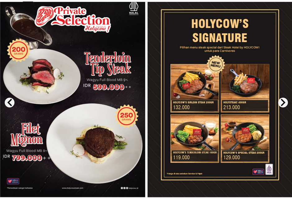 menu steak holycow semarang