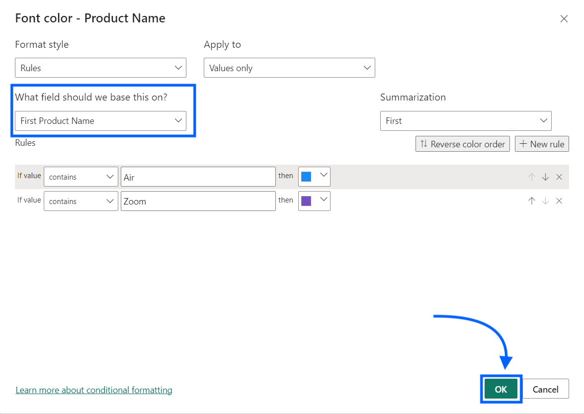 Power BI conditional formatting 0