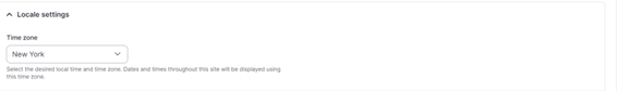 Locale settings section with New York selected for the Time zone.