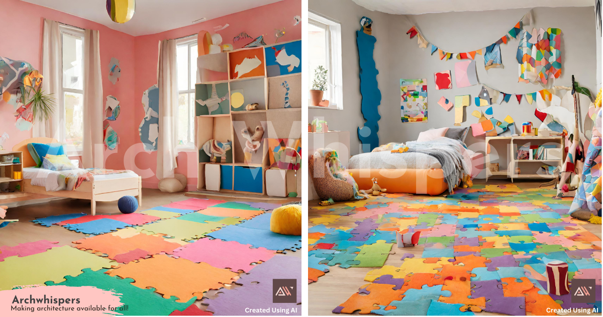 A Playful Kid's Bedroom With Jigsaw Puzzle Rugs on the Floor