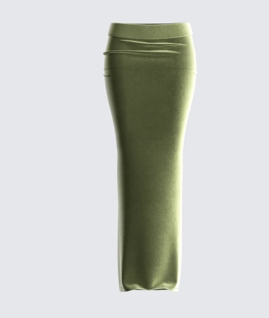 Ayla Olive Green Velvet Maxi Skirt