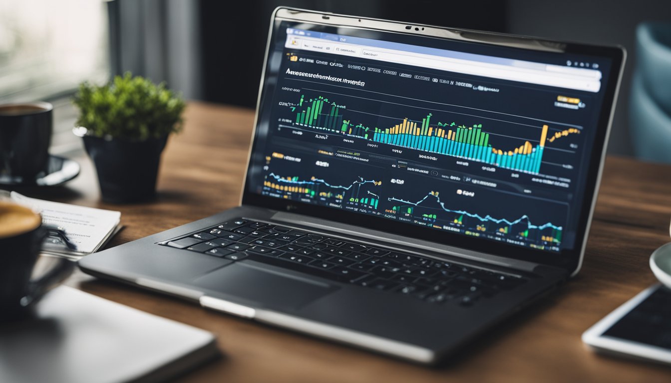 A laptop displaying Amazon Marketplace data with charts and graphs, surrounded by books on market research and e-commerce